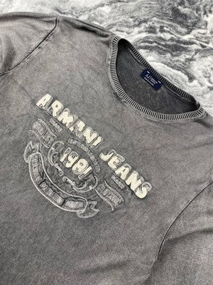 Vintage Armani Jeans Knit Sweater Big Logo Men Size L Gray | eBay