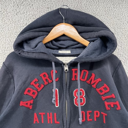 Vintage Abercrombie And Fitch Zip Up Hoodie Mens Extra Large Navy Muscle Y2K - Picture 2 of 15