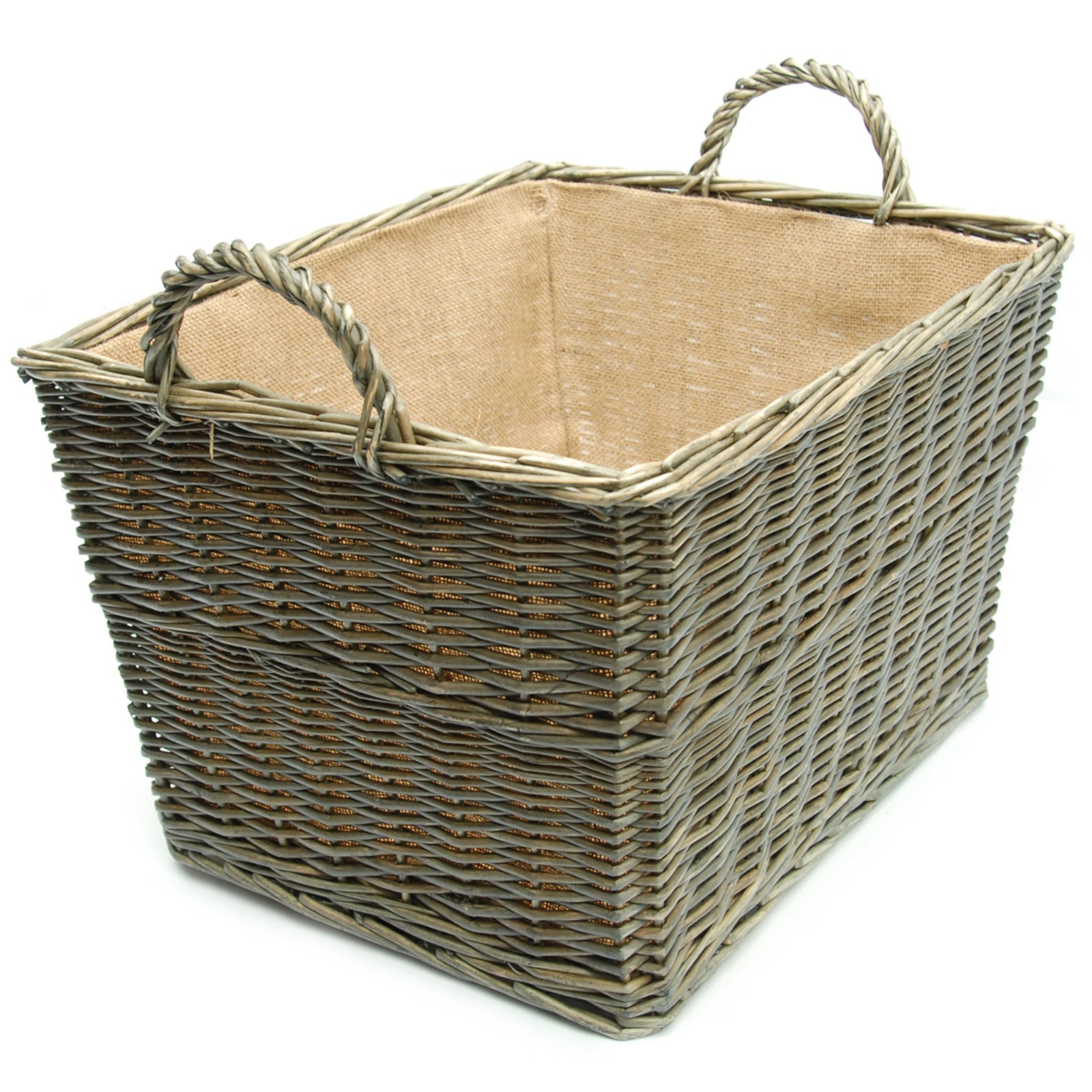 Wicker Storage Basket Large Willow Laundry Log Hamper Hessian Lined With Handles