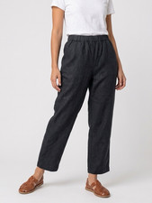 Quince Women's Black Solid Linen Dress Pants Pull-On Elastic Waist Pockets M
