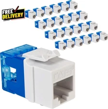 Cat5e Keystone Jack Slim 180 Degree Punch Down RJ45 UL Listed White 25 Pack…