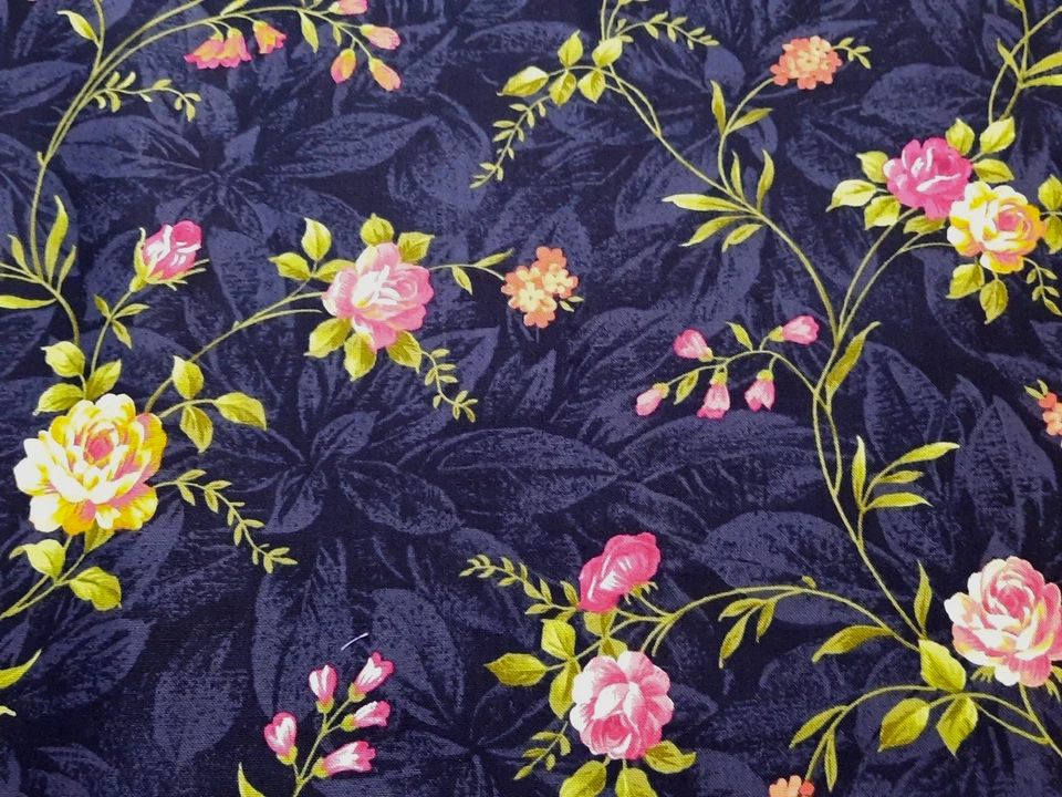 2 Yds+6"x44" Andover Fabrics #7815 Kathy Hall Black w/Multicolor Flowers Cotton - Image 2 of 4