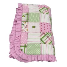 John Deere Pink Crib Blanket handmade Ruffle Trim Tractor Plaid Polka Dot 40x51