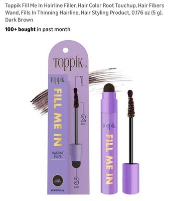 Toppik Fill Me in Hairline Filler Color Root Touchup w/Hair Fiber Wand Dk Brown