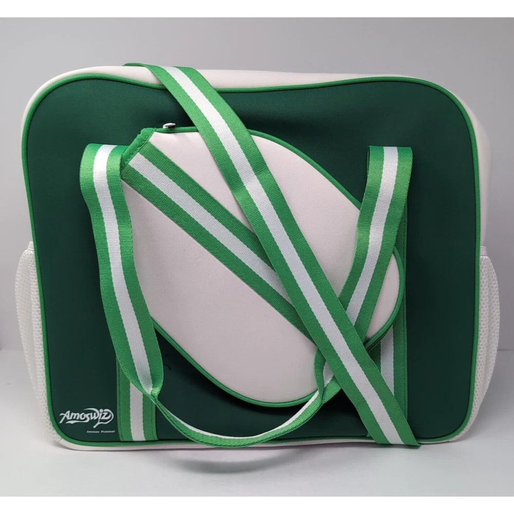 Pickleball Bag Neoprene Crossbody Double Handle Green White XL Tote Pickleball Bag Neoprene Crossbody Double Handle Green White XL Tote