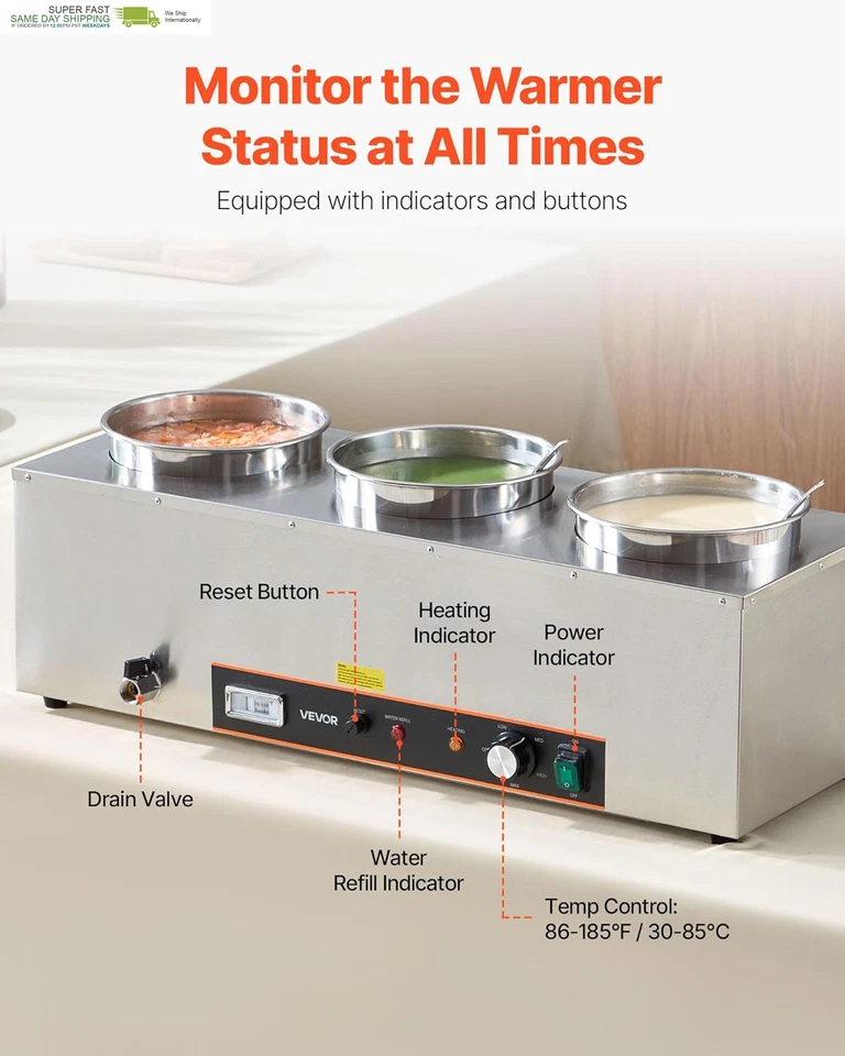 Olla redonda de acero inoxidable con temperatura ajustable 86~185°F, baño comercial 1500W Foto 4 de 4