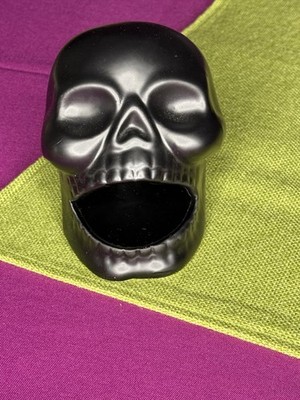 Black Ceramic Skull Ashtray Made By Salem St. With Mouth Ashtray