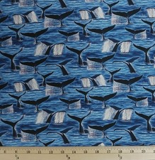 Cotton Whale Tail All Over Whales Water Ocean Tails Fabric Print by Yard D488.75