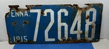 1915 PENNSYLVANIA Porcelain License Plate Tag Auto Truck Vintage