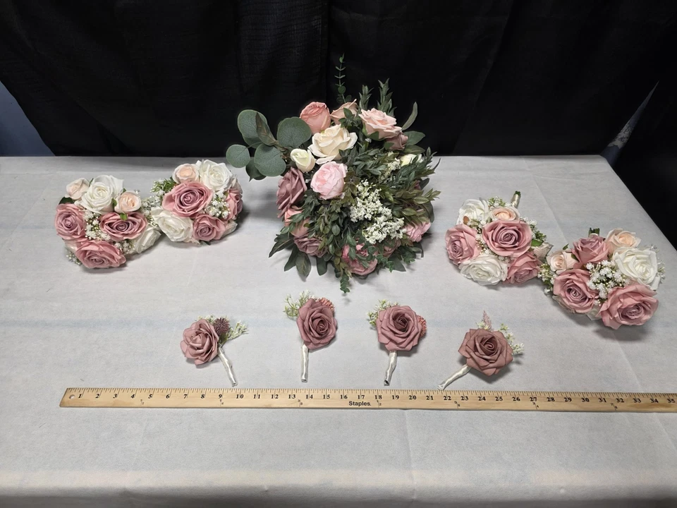 Entire Bridal Party Artificial Bridesmaid Bouquets Set of 4for Wedding - - Image 3 of 4