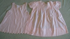 Vintage Pink Baby Gown Cotton Batiste w Under Slip Dress Handmade Imported