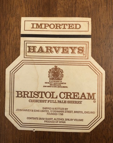 Harveys Bristol Cream Choicest Full Pale Sherry Label 