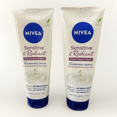 2PK. Nivea Sensitive & Radiant Face & Body Cream Shea Butter & Aloe 6.8oz Each