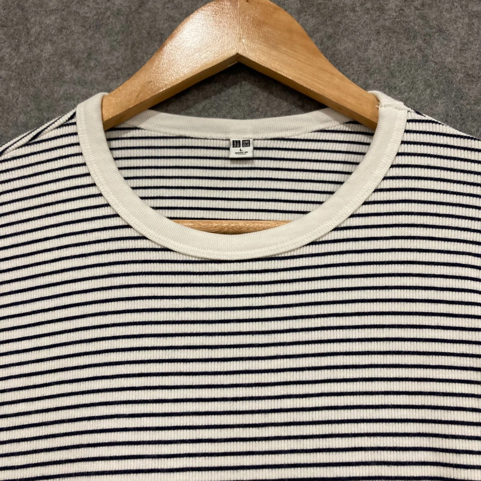 Camisa Uniqlo para mujer talla grande blanca a rayas manga larga mezcla de algodón 30106 Foto 3 de 4