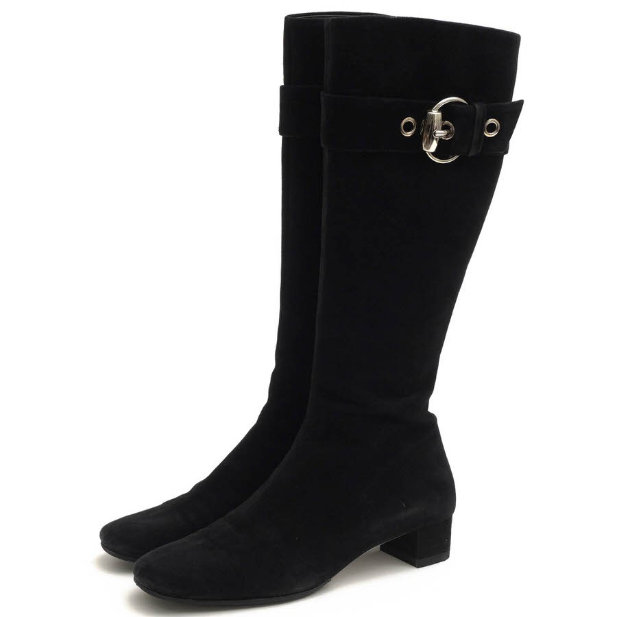 GUCCI Long Boots Shoes EU 35.5 US 5.5 Suede Leather Black Authentic