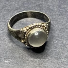 STERLING SILVER 925 Lot Ring N73 Sz 5 Vintage Bali Clear Cloudy Stone Bohemian