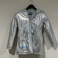 DISNEY Girls Silver Elsa Hooded Coat Size 9-10