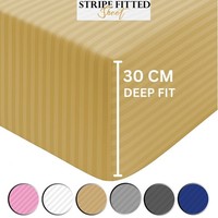 HOTEL QUALITY Satin Stripe Deep Fitted Sheet Bed Sheets Double & King Size NEW