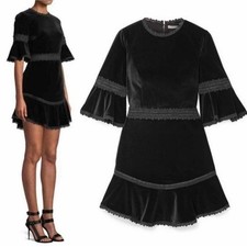 Alice + Olivia Women Doloris Black Velvet Lace Trim Mini Dress XS Party Cocktail