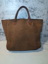 Vintage Brookstone Brown Suede Tote Bag Leather Handles Made in USA Boho Western