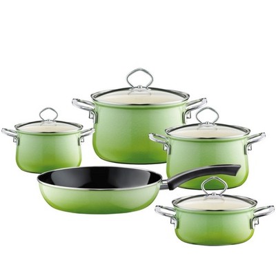 Riess Topfset Kochtopfset 5 teilig Smaragd Emaille Emaille Induktion Email Set