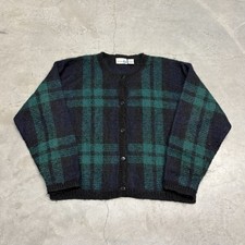 Vintage 80s Paul Harris Acrylic Mohair Plaid Cardigan Sweater Cropped Fit Medium