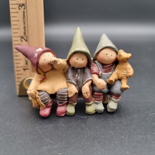 Annekabouke miniature 3 GNOMES on BENCH Figurine 2-1/4" Tall - Picture 6 of 7