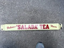 Vintage Old Porcelain Salada Tea General Store Door Push Advertising Sign 32”