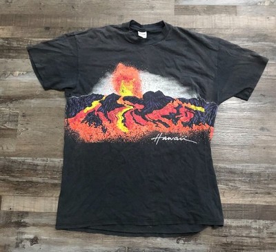 Vintage Hawaii Volcano Lava Flow T Shirt XL Habitat 1992 Hawaiian Print Made USA