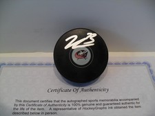 Jet Greaves Autographed Signed Columbus Blue Jackets Puck COA Nice Siver Pen