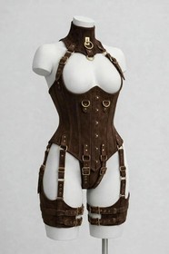 Real Leather Overbust Corset &ndash; Steel-Boned Brown Corset with Lace-Up Front