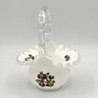 Vintage Fenton Silver Crest Milk Glass Basket – Violets in the Snow – Hand-Paint