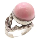 925 Sterling Silver Vintage Ring Cabochon Pink Opal Floral Band  Sz 7.5  RG36380