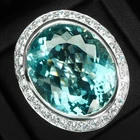 Pristine Sea Blue Aquamarine 28.70Ct 925 Sterling Silver White Gold Halo Rings