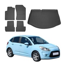 Fußmatten & Kofferraumwanne Set für Citroen C3 Schrägheck 2009-2016 Gummi 5x
