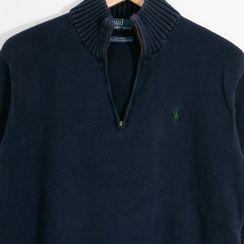 Vintage 90s Polo Ralph Lauren Quarter Zip Sweater Medium - Estate Rib Distressed - Picture 3 of 7