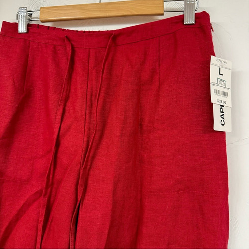 Vintage Red Linen Two Peice Set Wide Leg Pants Short Sleeve Button Down Shirt L - Bild 11 von 15