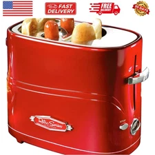 2 Slot Hot Dog and Bun Toaster with Mini Tongs, Retro Toaster, Cooker that Wo...