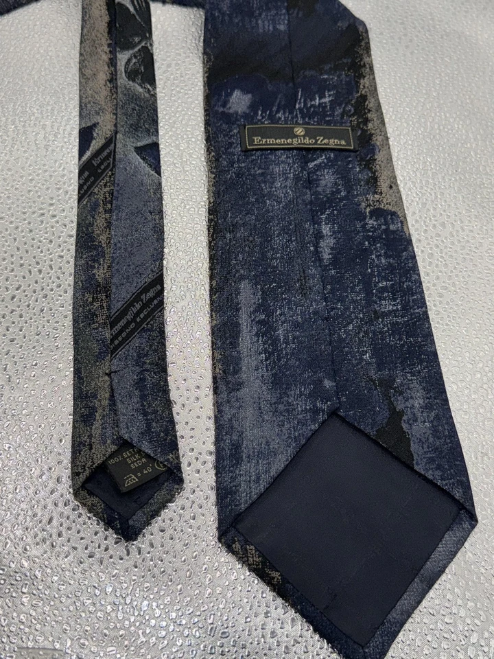 Ermenegildo Zegna Silk Tie Mens Navy Blue Black Floral Necktie Made in Italy - Image 3 of 4