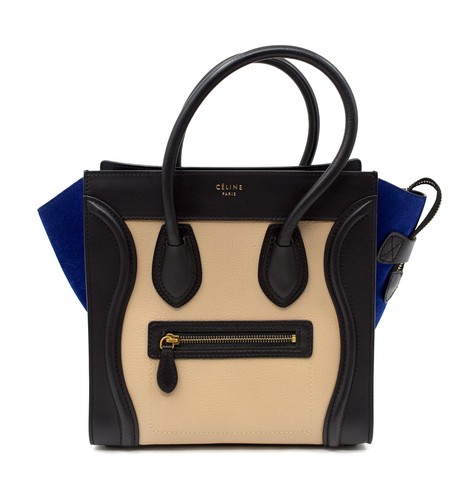 Celine Mini Luggage Elephant Calfskin and Suede Tri-Color Black/Sand/Blue