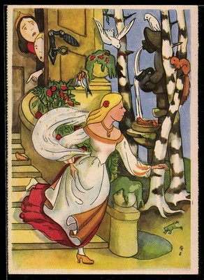 Artist postcard Cinderella loses his shoe on the stairs 