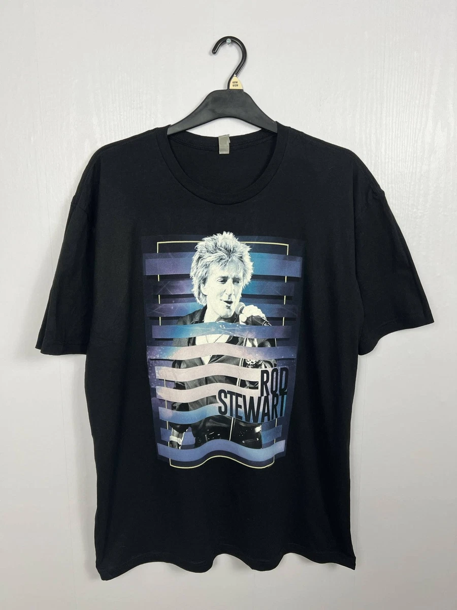 T-shirt Officiel Rod Stewart Mic Pose Rock - Homme/unisexe, Noir, Coton, Ample, Neuf Avec étiquettes