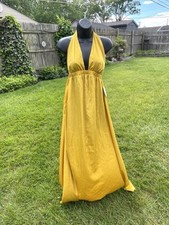NWOT Show me your Mumu halter satin maxi dress gold yellow LARGE vacation formal