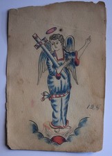 c. 1895 Antique American Tattoo Flash Art by James Smith: Angel  Roses