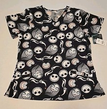 Womens Disney Nightmare Before Christmas Jack Sally Teddy Zero Scrub Top Size L