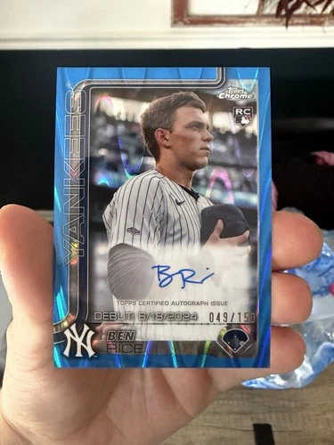 2025 Topps Chrome Ben Rice Rookie Debut Auto RC Blue RayWave Refractor #/150
