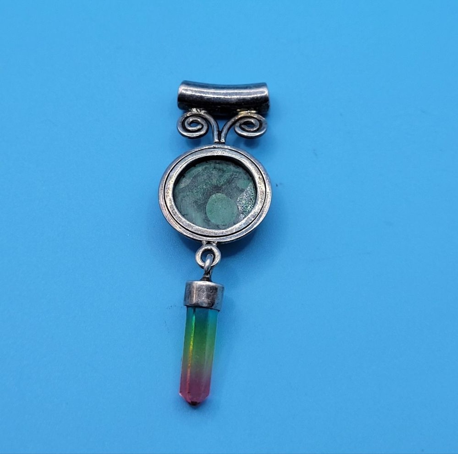 Sterling Silver Circle Malachite Dangle Rainbow G… - image 8