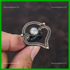 Womens day Sale Copper Round Rainbow Moonstone Stone Wire Wrapped Elegant Ring