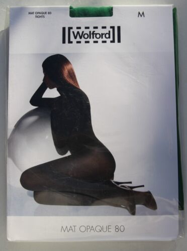 WOLFORD Mat Opaque 80 Tights Fern Green Rare Colour - Size M - Picture 1 of 2