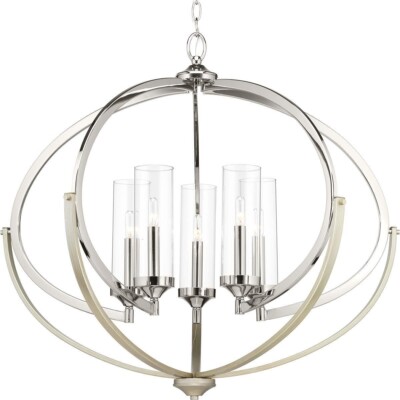 Progress Evoke Collection 33-3/4 in. 5-Light Polished Nickel Pendant Chandelier